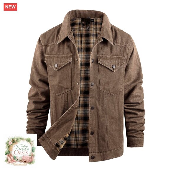 Men's Flannel Lined Denim Jacket Western Slim Fit Heavy Duty Trucker Coat